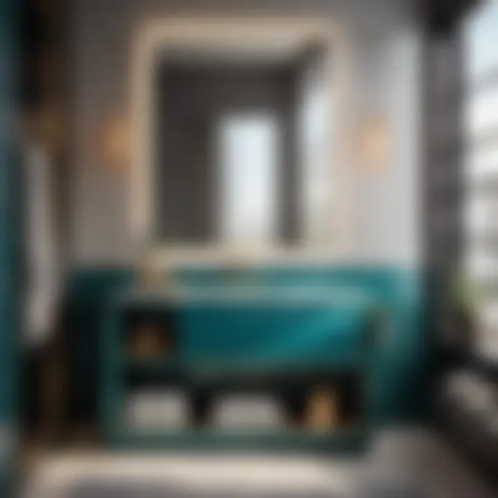 Modern teal blue vanity with minimalist design