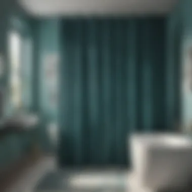 Chic teal patterned shower curtain in a modern bathroom setting