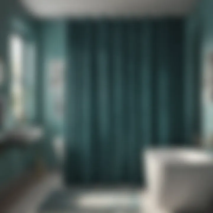 Chic teal patterned shower curtain in a modern bathroom setting