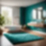 Elegant Teal and White Bathroom Rug in Modern Bathroom Setting
