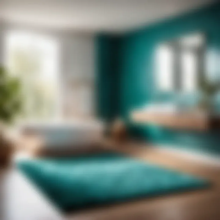 Elegance in Modern Design Elegant Teal and White Bathroom Rug in Modern Bathroom Setting