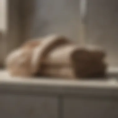 Neatly Folded Beige Towel on Countertop Beige towel folded neatly on a stylish bathroom countertop