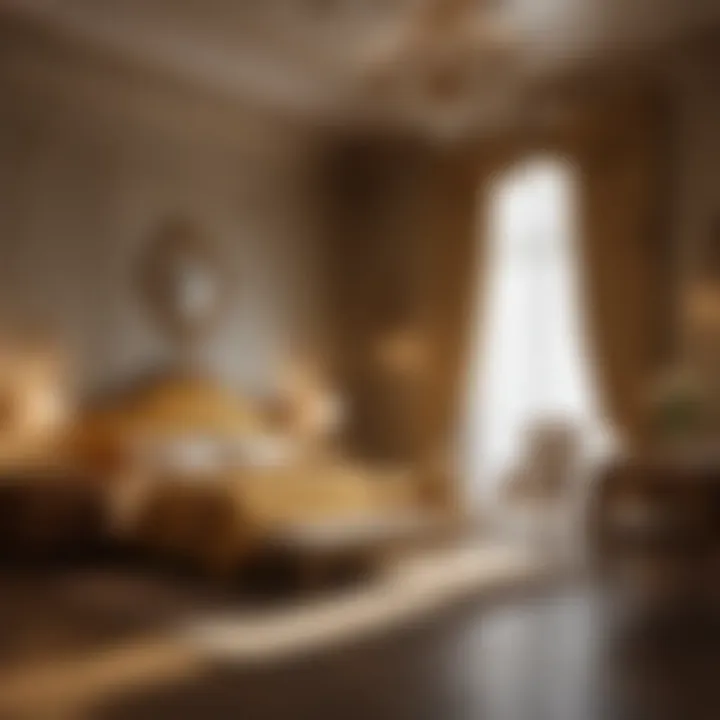 An inviting golden bedroom with a cozy ambiance and personal touches