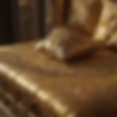 Luxurious Textiles to Elevate Your Golden Retreat Close-up of luxurious golden textiles and furnishings