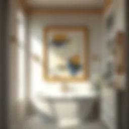 Elegant bathroom with framed abstract painting