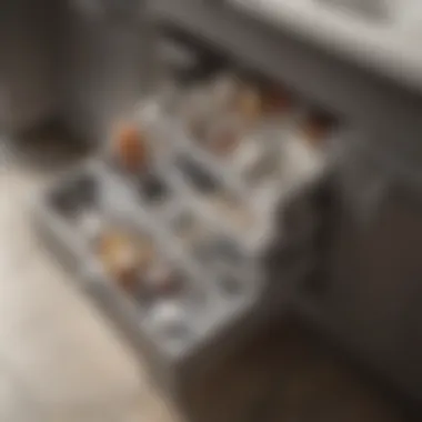 Neatly organized plastic storage bins in a bathroom cabinet