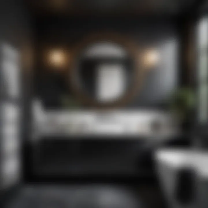 Sophisticated Material Selections Sophisticated material selections in black and white bathroom decor