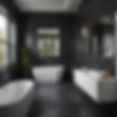 Striking Contrast in a Modern Bathroom Striking contrast of black tiles and white fixtures in a modern bathroom