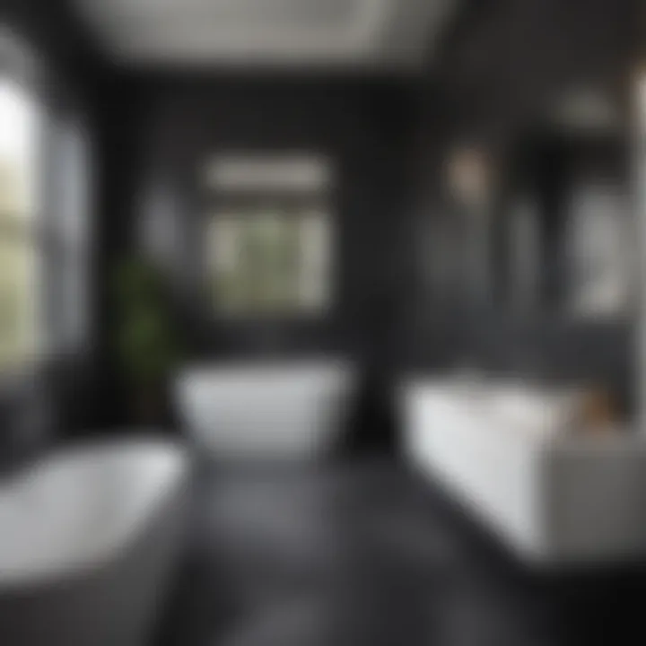 Striking Contrast in a Modern Bathroom Striking contrast of black tiles and white fixtures in a modern bathroom
