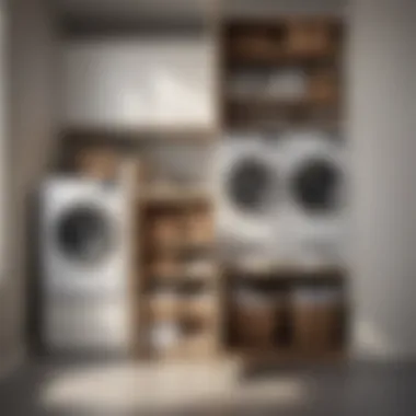 Organized laundry cabinet with baskets neatly arranged