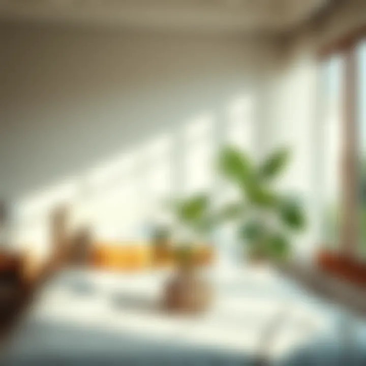 Relaxing bedroom setting with plants and calming colors
