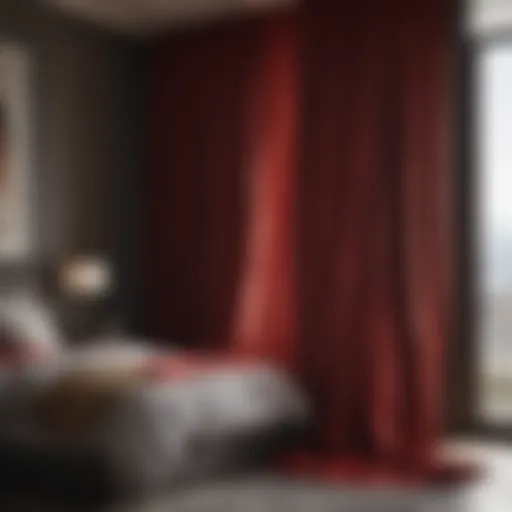 Luxurious red drapes enhancing bedroom elegance
