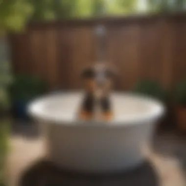A durable dog wash bathtub in a backyard setting