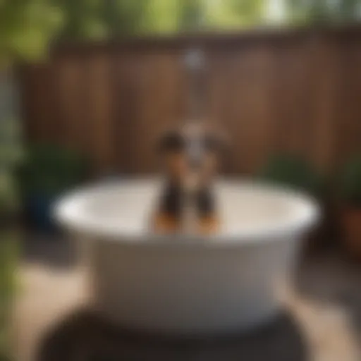 A durable dog wash bathtub in a backyard setting