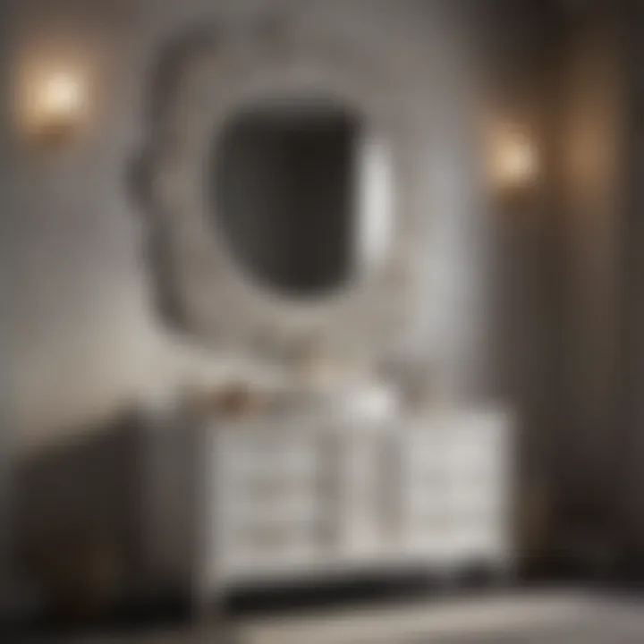 Intricate Design with Lighting Stylish bathroom cabinet with intricate detailing and lighting