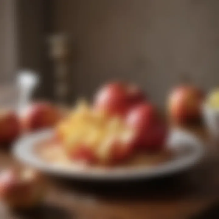 A beautifully presented dish featuring peeled apples
