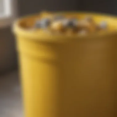Close-up of a yellow trash can showcasing its material and design features