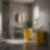 Contemporary yellow trash can in a stylish bathroom setting