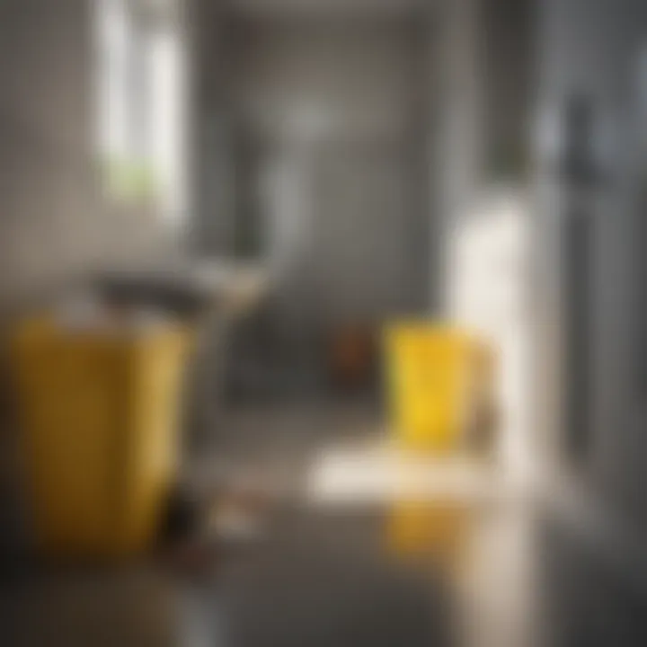 Illustration of waste segregation using a yellow trash can in a bathroom