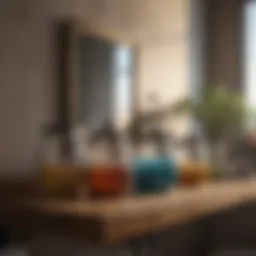 Stylish glass jars arranged on a bathroom shelf