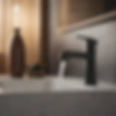 Minimalist Harmony: Dark Faucet and Decor Dark bathroom faucet paired with minimalist decor and accessories