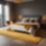 A beautifully designed mustard rug enhancing a modern bedroom layout.