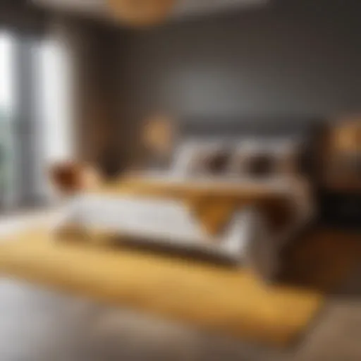 A beautifully designed mustard rug enhancing a modern bedroom layout.