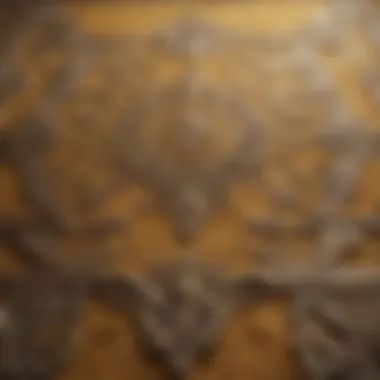 Close-up of intricate patterns on a mustard rug, showcasing its design versatility.