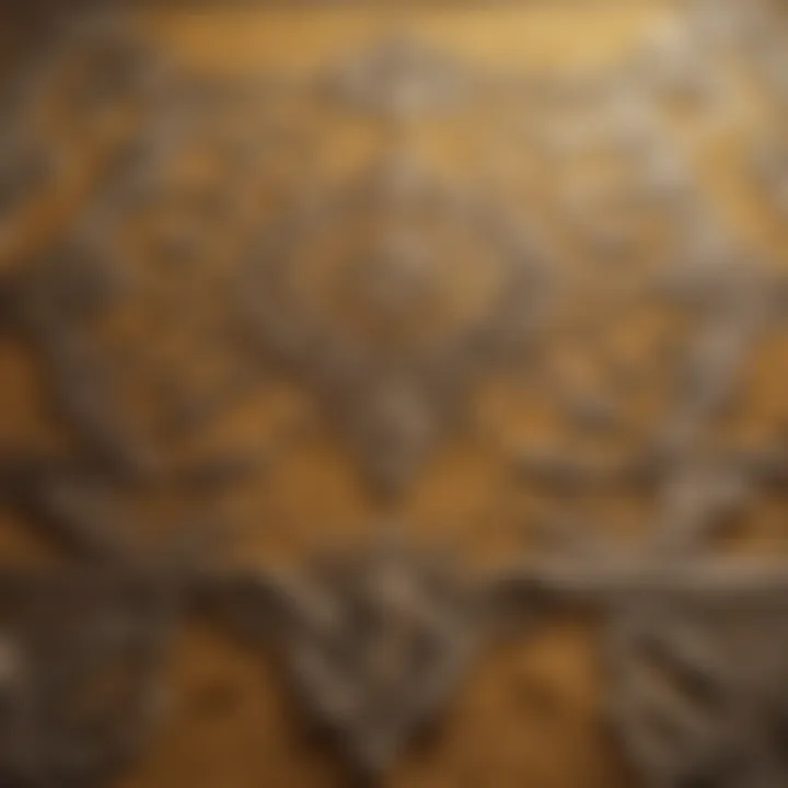 Close-up of intricate patterns on a mustard rug, showcasing its design versatility.