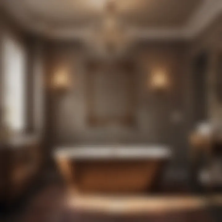 Cozy bathroom ambiance with warm lighting from chandelier