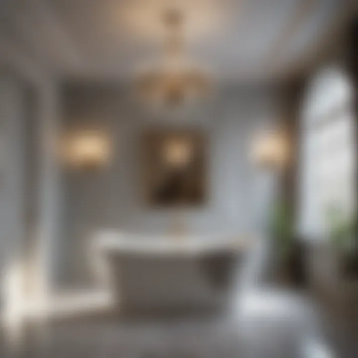 Elegant chandelier illuminating a luxurious bathtub