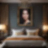 Elegant framed painting above a bed