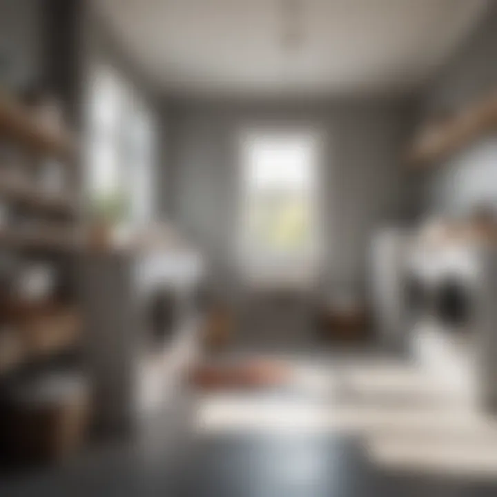 An organized laundry room featuring big plastic laundry baskets, demonstrating their practical utility.