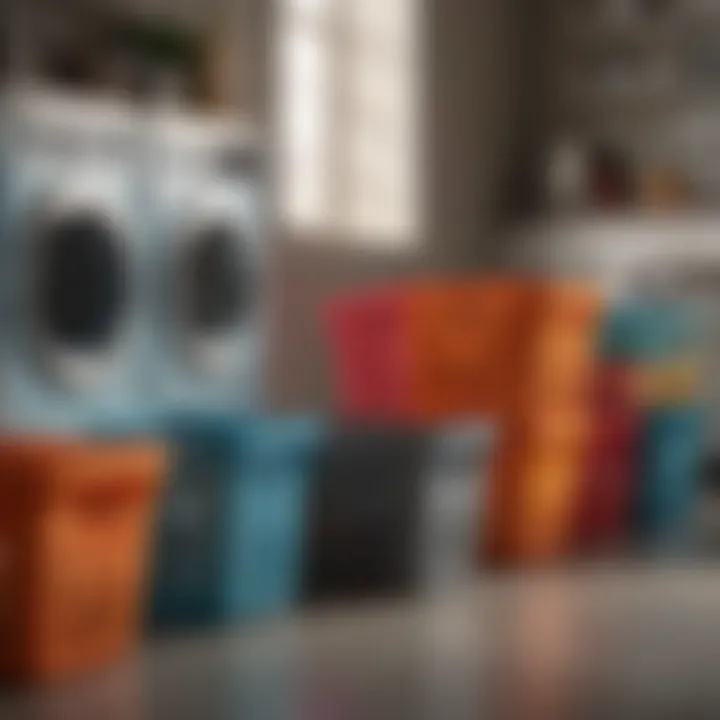 A striking display of various big plastic laundry baskets in vibrant colors, showcasing their versatility.