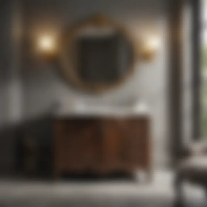 Antique Vanity in Modern Bathroom Setting Antique bathroom vanity integrated into a modern bathroom design