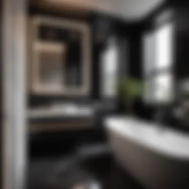 Sleek black and white color scheme in a modern bathroom