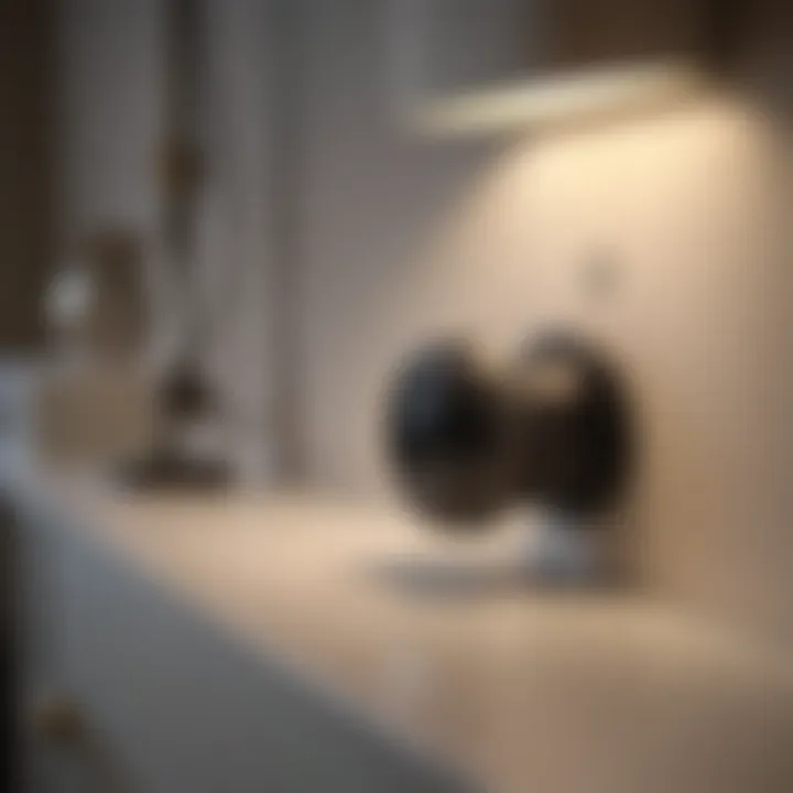 Close-up of a touch-sensitive light switch on a bedside table