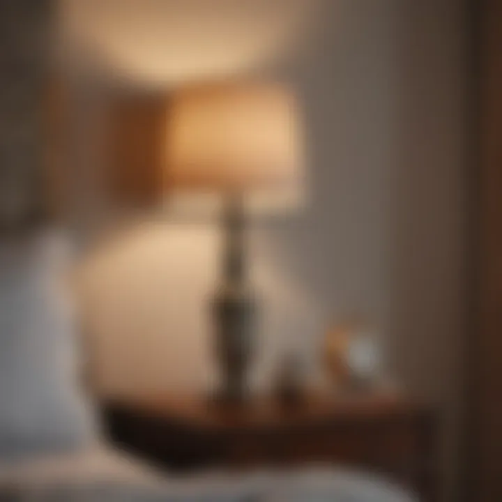 Stylish touch lamp illuminating a cozy bedroom
