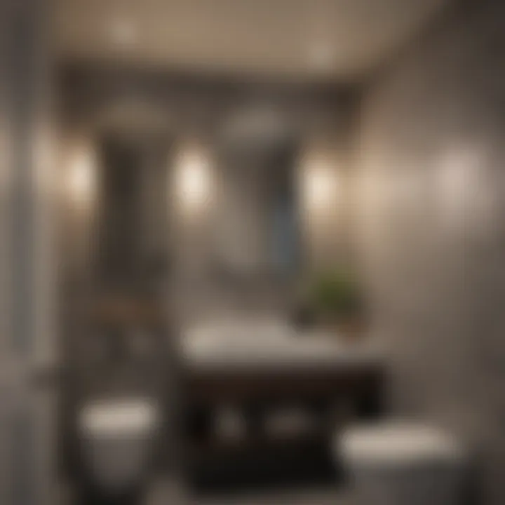 Contemporary Style Meets Functionality A modern small bathroom with chic tiles and contemporary lighting.