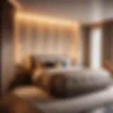 Elegant drum light casting soft glow in a modern bedroom