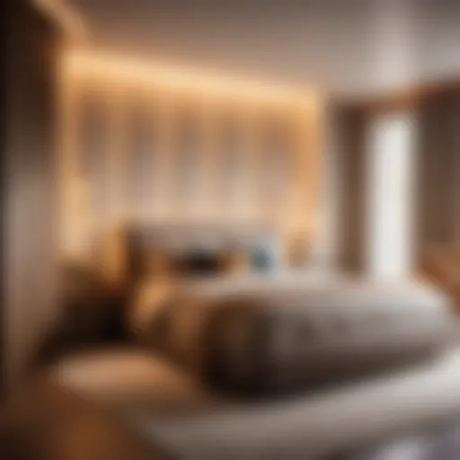 Elegant drum light casting soft glow in a modern bedroom