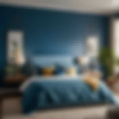 Tranquil Blue Bedroom Retreat Blue bedroom with soft lighting and cozy bedding