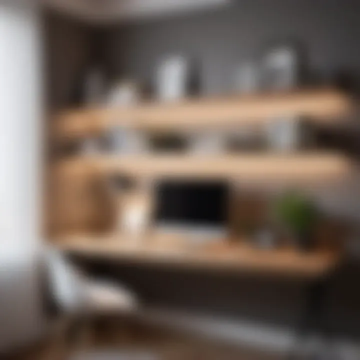 Minimalist desk setup with floating shelves
