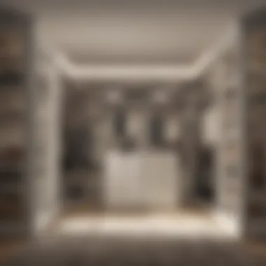 Elegant design of a small walk-in closet showcasing clever storage solutions.