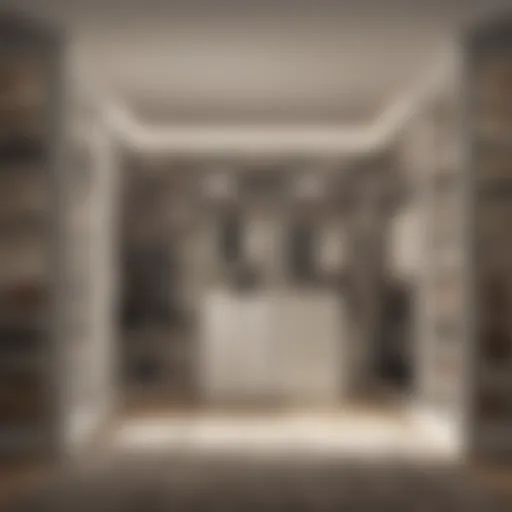 Elegant design of a small walk-in closet showcasing clever storage solutions.