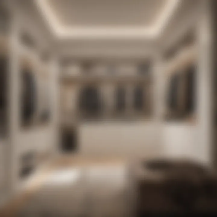 Well-lit walk-in closet with aesthetic appeal and functional layout.