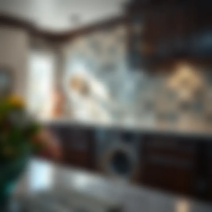 Detailed view of intricate tile work in a renovated kitchen space
