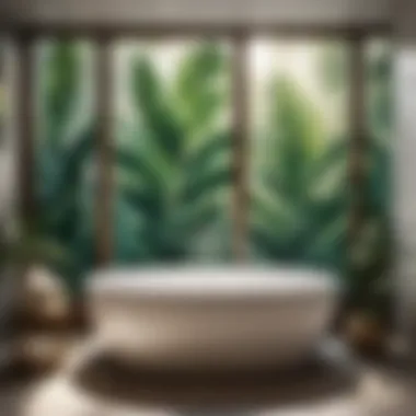 Tropical Oasis Tropical leaf motif decorative window film in bathroom