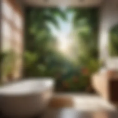 Tropical themed wallpaper in bathroom