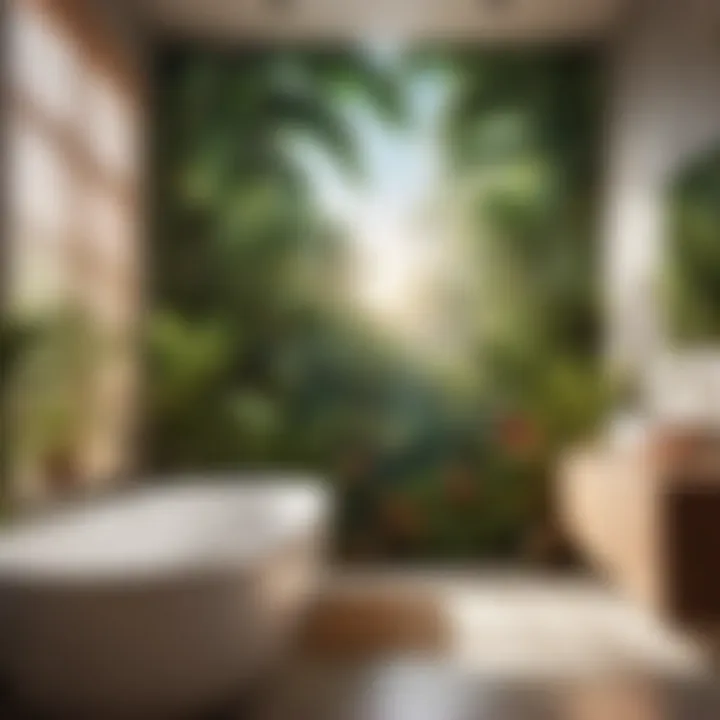 Tropical themed wallpaper in bathroom